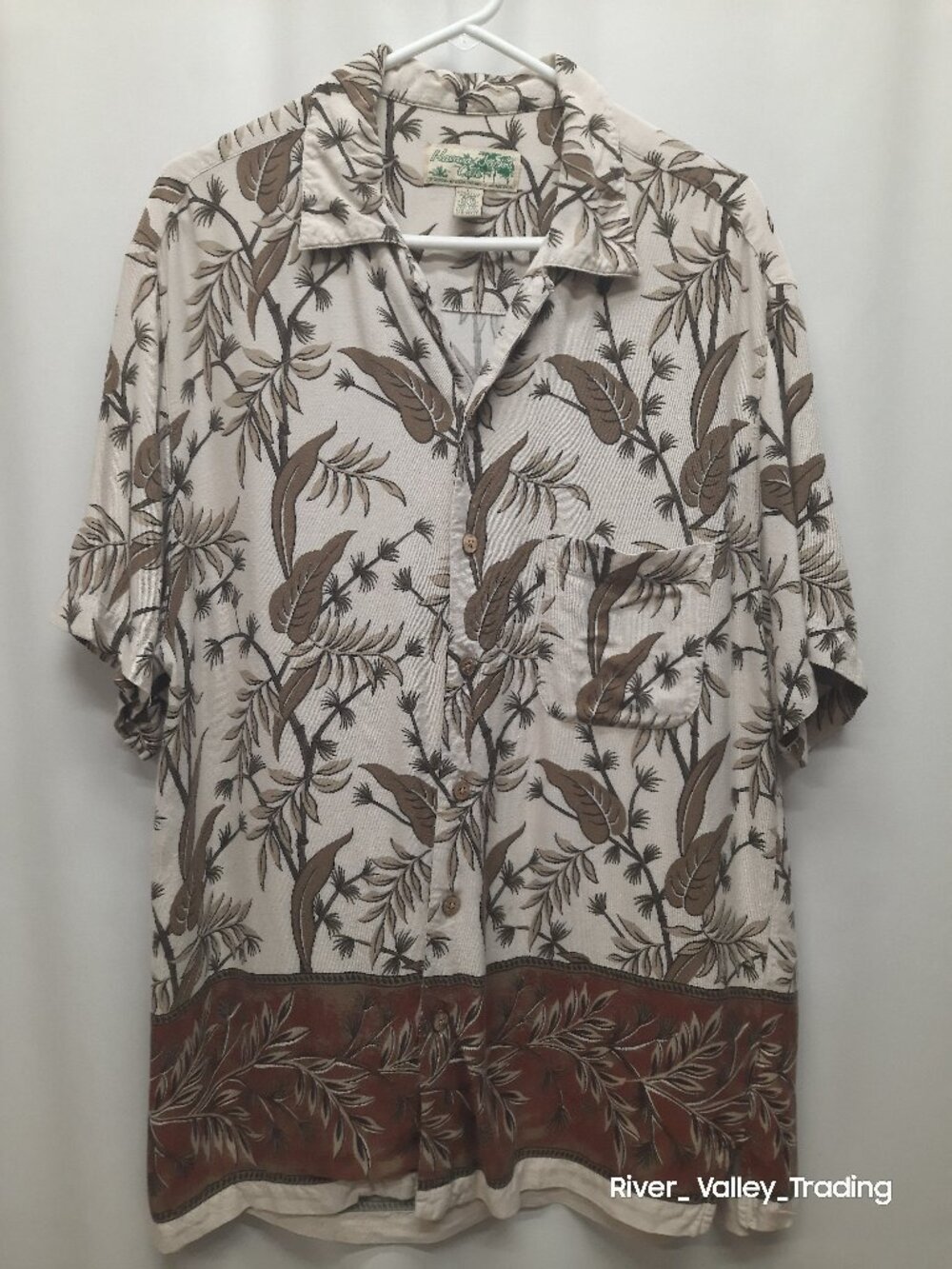 Havana Jacks Cafe Hawaiian Shirt Mens Large L Rayon Brown Tan Tropical Vintage